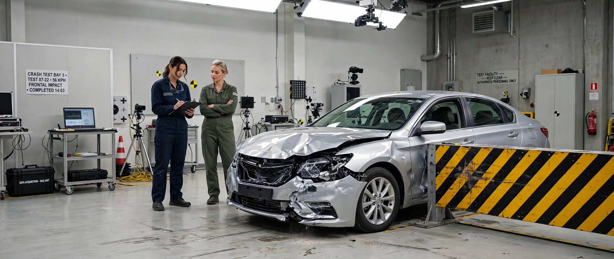 Forensic crash laboratory at night