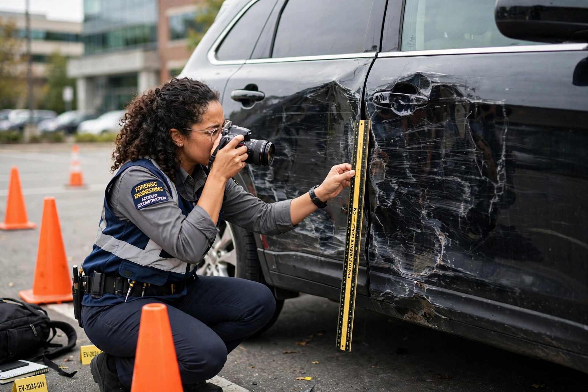 Engineer conducting instrumented vehicle inspection